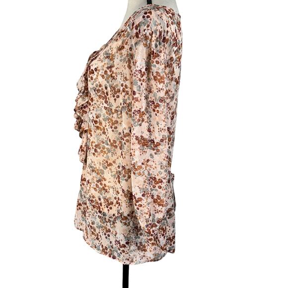 Elle 3X-Large Top Floral Semi-Sheer Ruffled V-Neck 3/4 Balloon Sleeves Multi - Picture 6 of 11